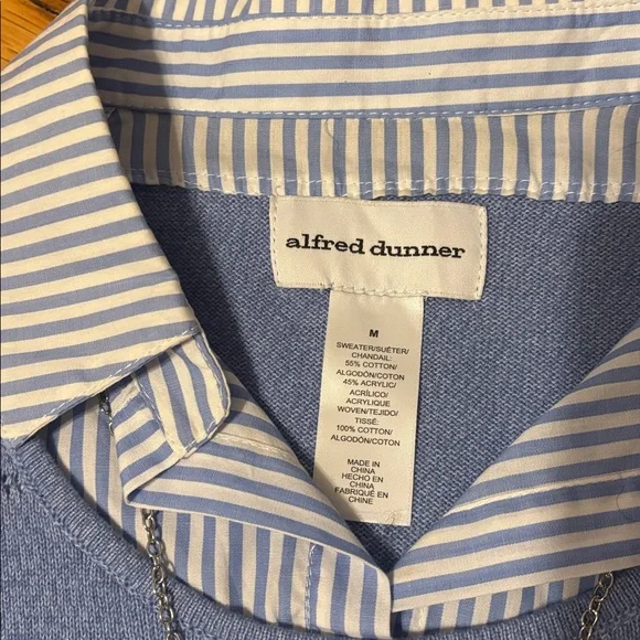Alfred Dunner Light Blue Sweater with Blue & White Striped Attached Shirt Detail - Picture 2 of 7